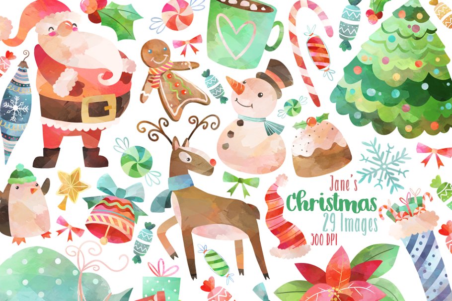 Watercolor Christmas ClipArt by DigitalArtsi