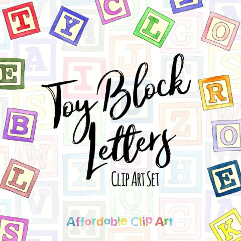 Toy Block Letters Watercolor ClipArt by AffordableClipArt