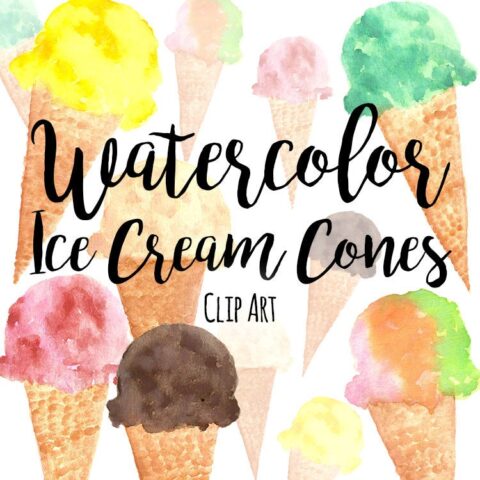 Watercolor Ice Cream Cone Clipart by AffordableClipArt