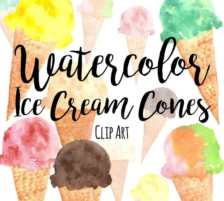 Watercolor Ice Cream Cone Clipart by AffordableClipArt