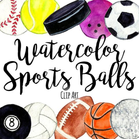 Watercolor Sports Balls Equipment Clip Art by AffordableClipArt