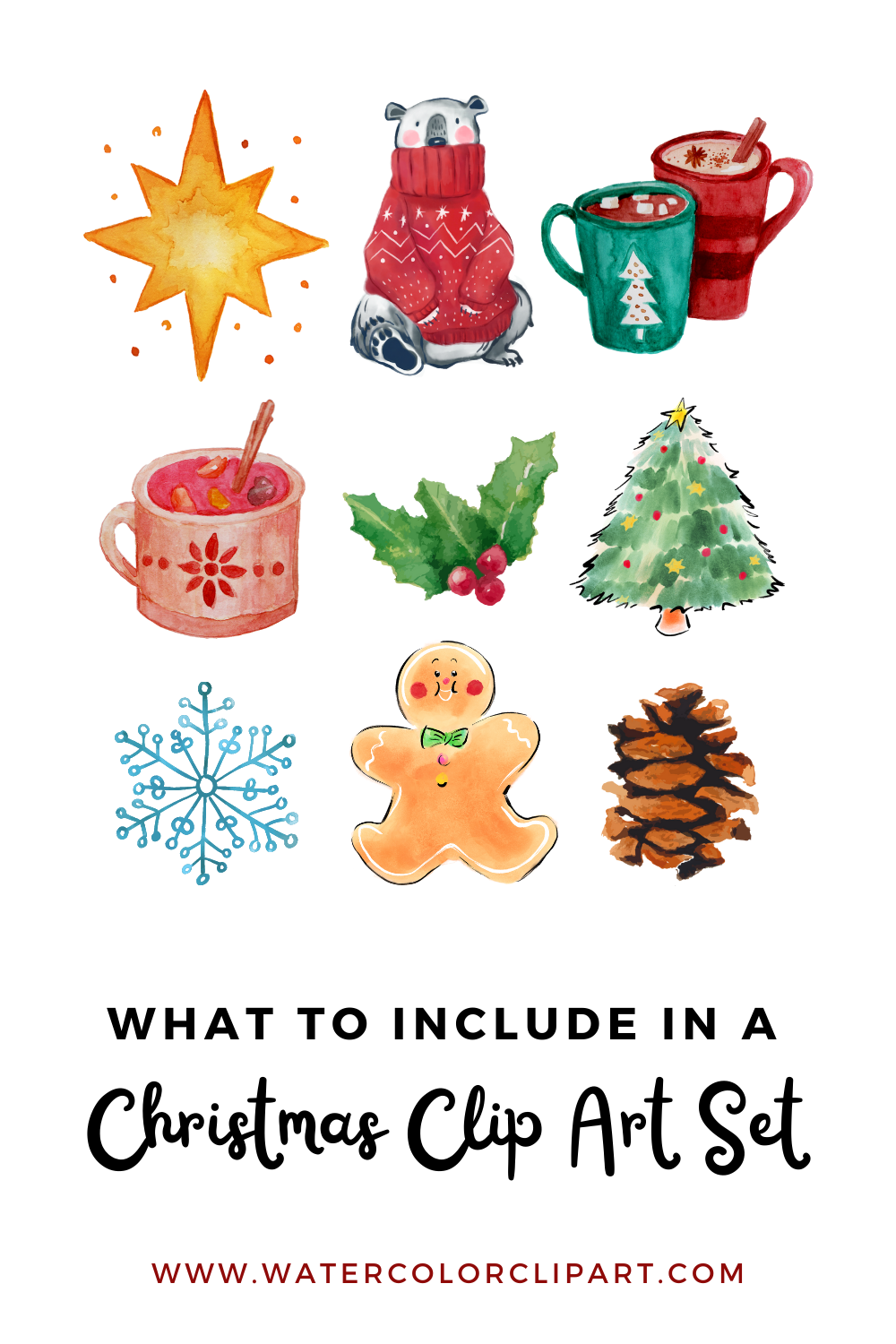 christmas clip art list star mug hot cocoa snowflake gingerbread cookie