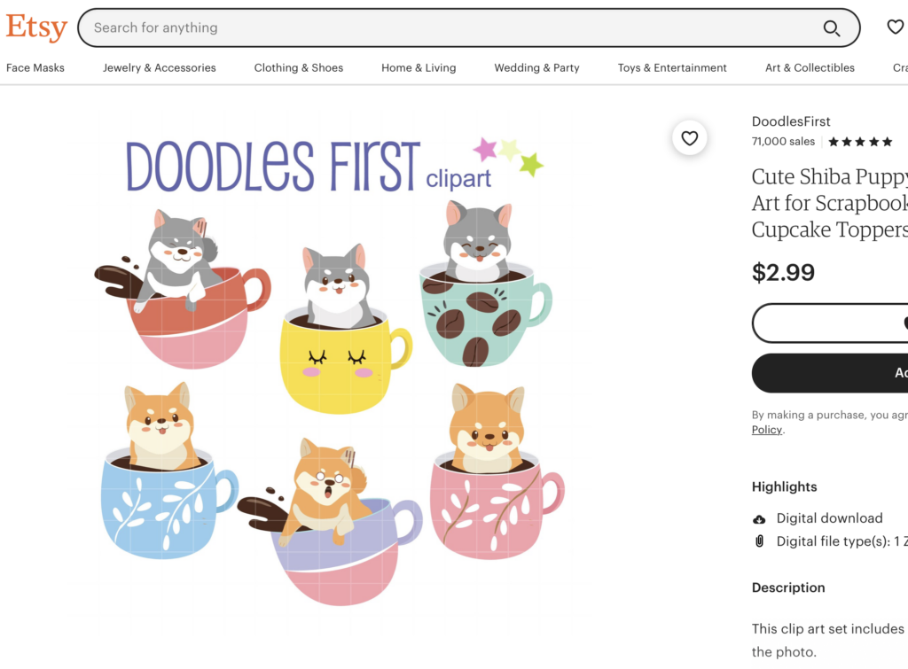 Shiba inu clip art in tea cups on etsy